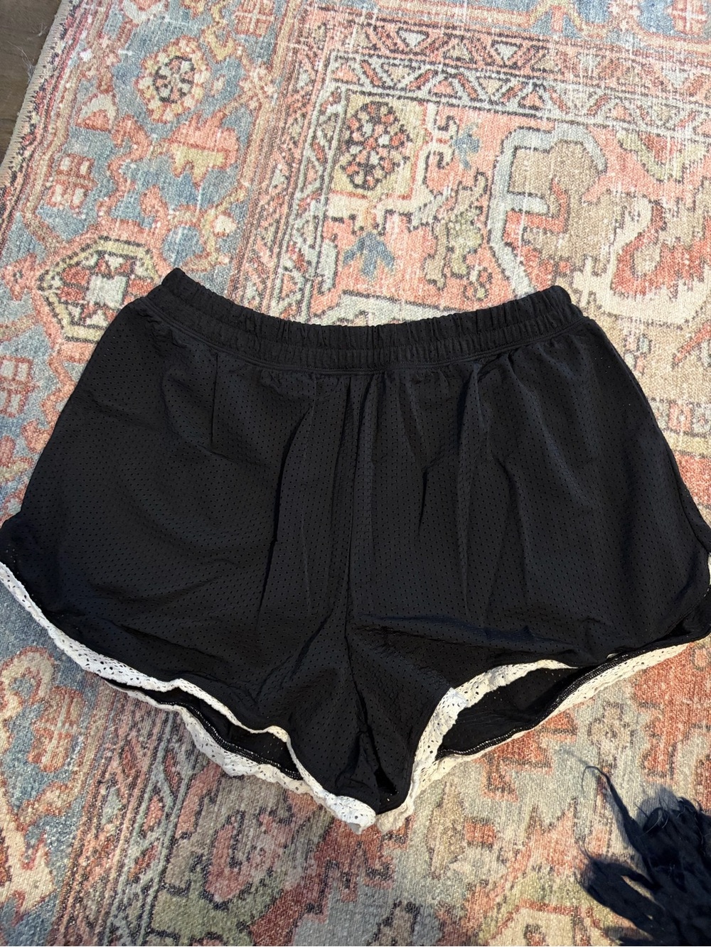 Black Women's Mesh Lounge Shorts with Lace Trim